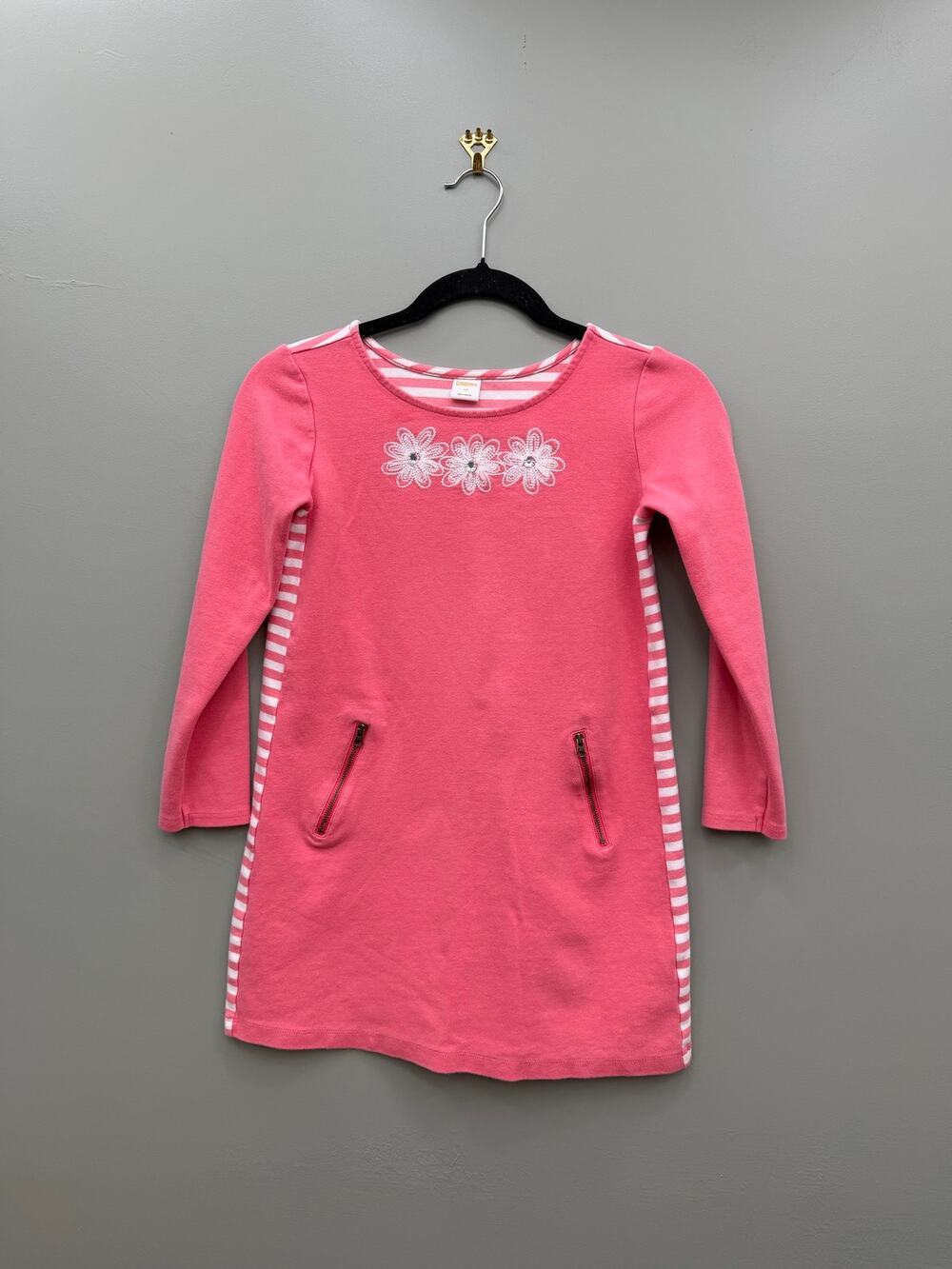 Gymboree Girls Pink Stripe Flower Embroidered Dress Size 10